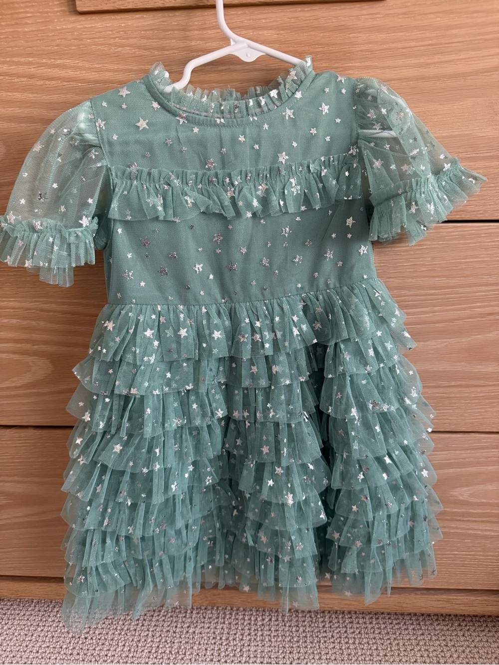 Mini Boden Mint Green Star Ruffle Tulle Dress Size 2-3